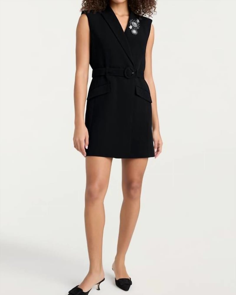 Front of a model wearing a size 12 Kaz Dress In Black in Black by cinq a sept. | dia_product_style_image_id:345084